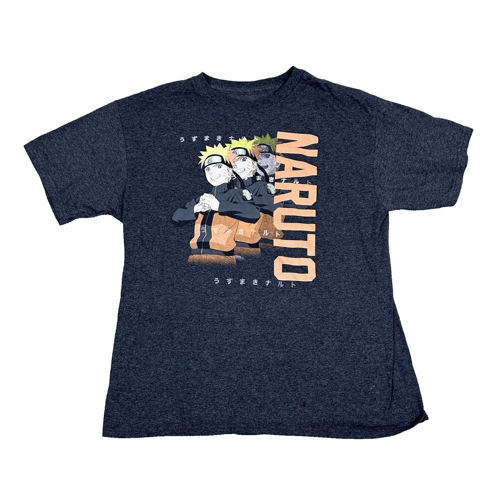 Naruto Shippuden Men L Graphic Anime Tee Gray Short Sleeve Cotton Blend VizMedia